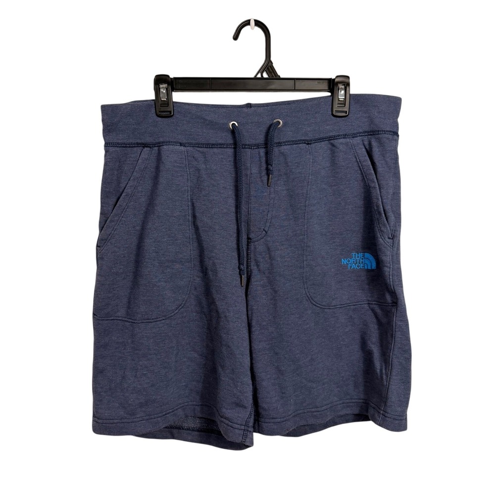 The North Face Mens Blue Heather Knit Sweat Shorts Drawstring Pockets Size L